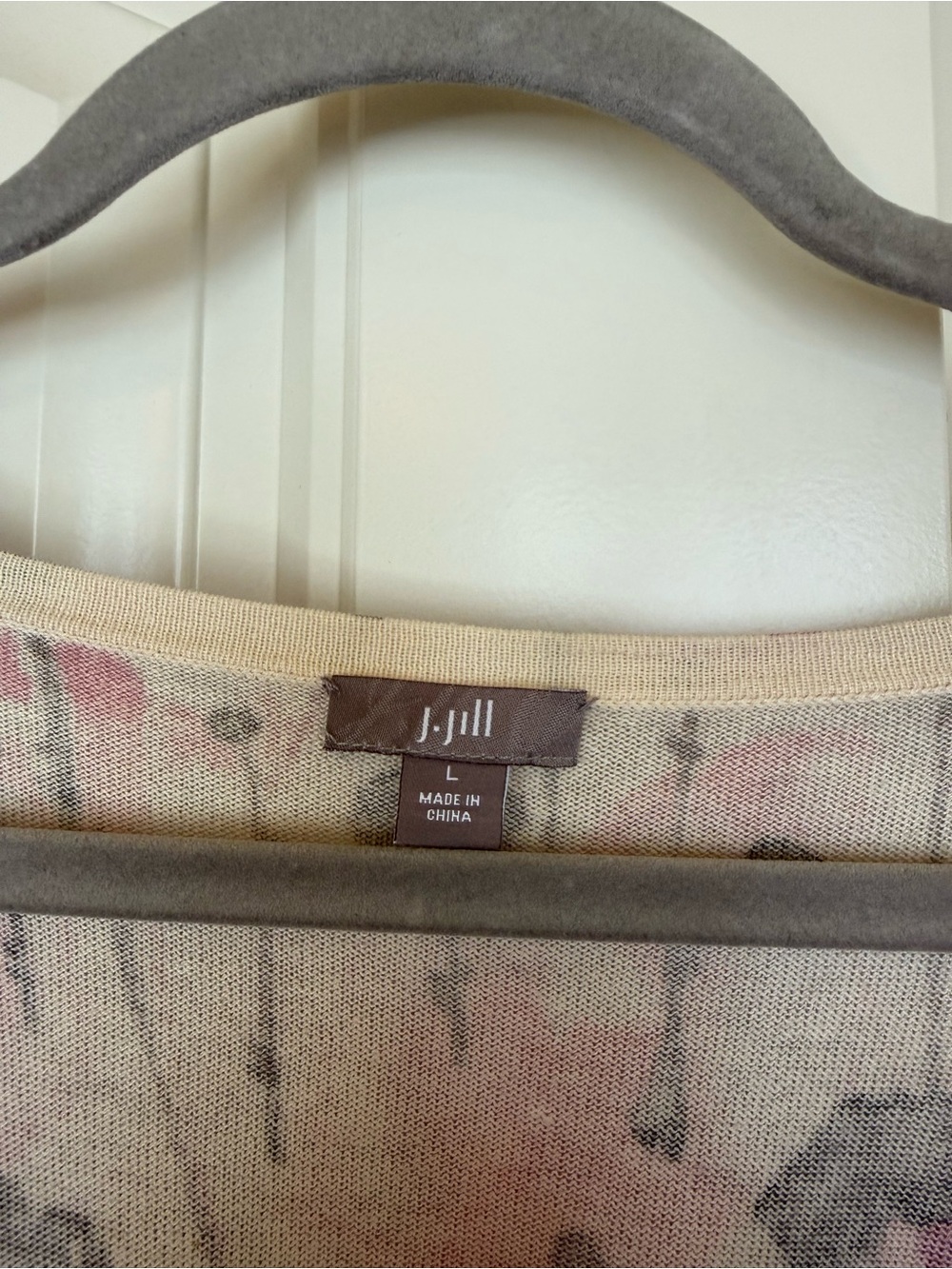 J. Jill Pink and Gray Floral V-Neck Button Down Cardigan silk cotton cashmere - Picture 2 of 5
